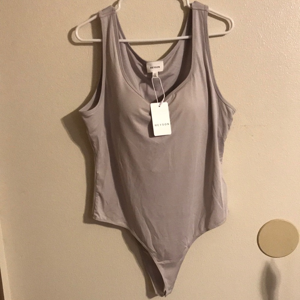 Gray Fitted Bodysuit with Scoop Neck - Picture 1 of 4
